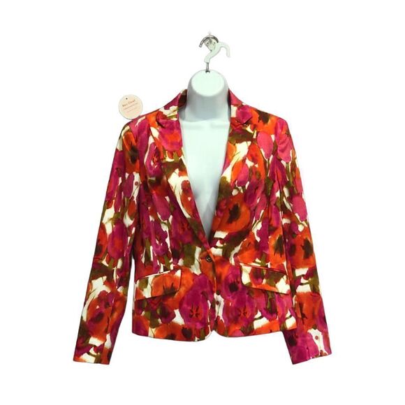 Jones New York Stretch Blazer Azalea Pink Floral Jacket Sz 10 - Picture 1 of 10